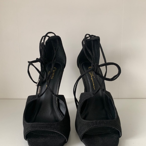 Black lace up open toe heels - Picture 4 of 4